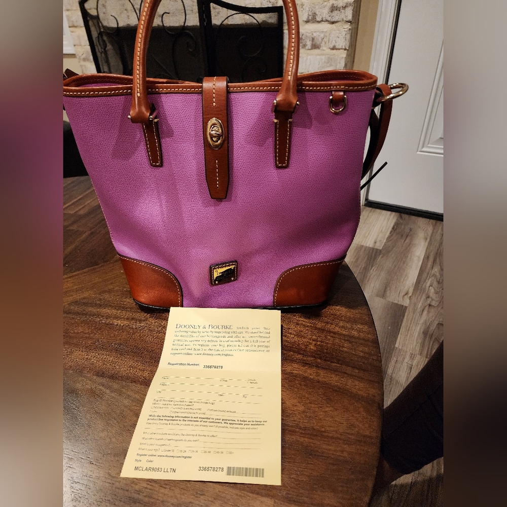 Dooney & Bourke Lavender and Brown Tote Bag w matching coin purse